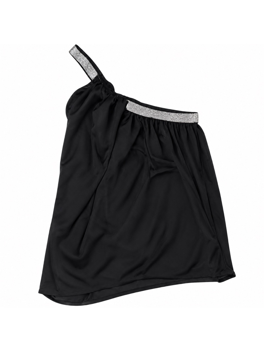 SHEIN Black One-Shoulder Tank with Silver Trim